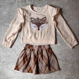 Btween Size 8 Fox Sequin Skirt + Cozy Sweater Set Fall Outfit Pumpkin Patch